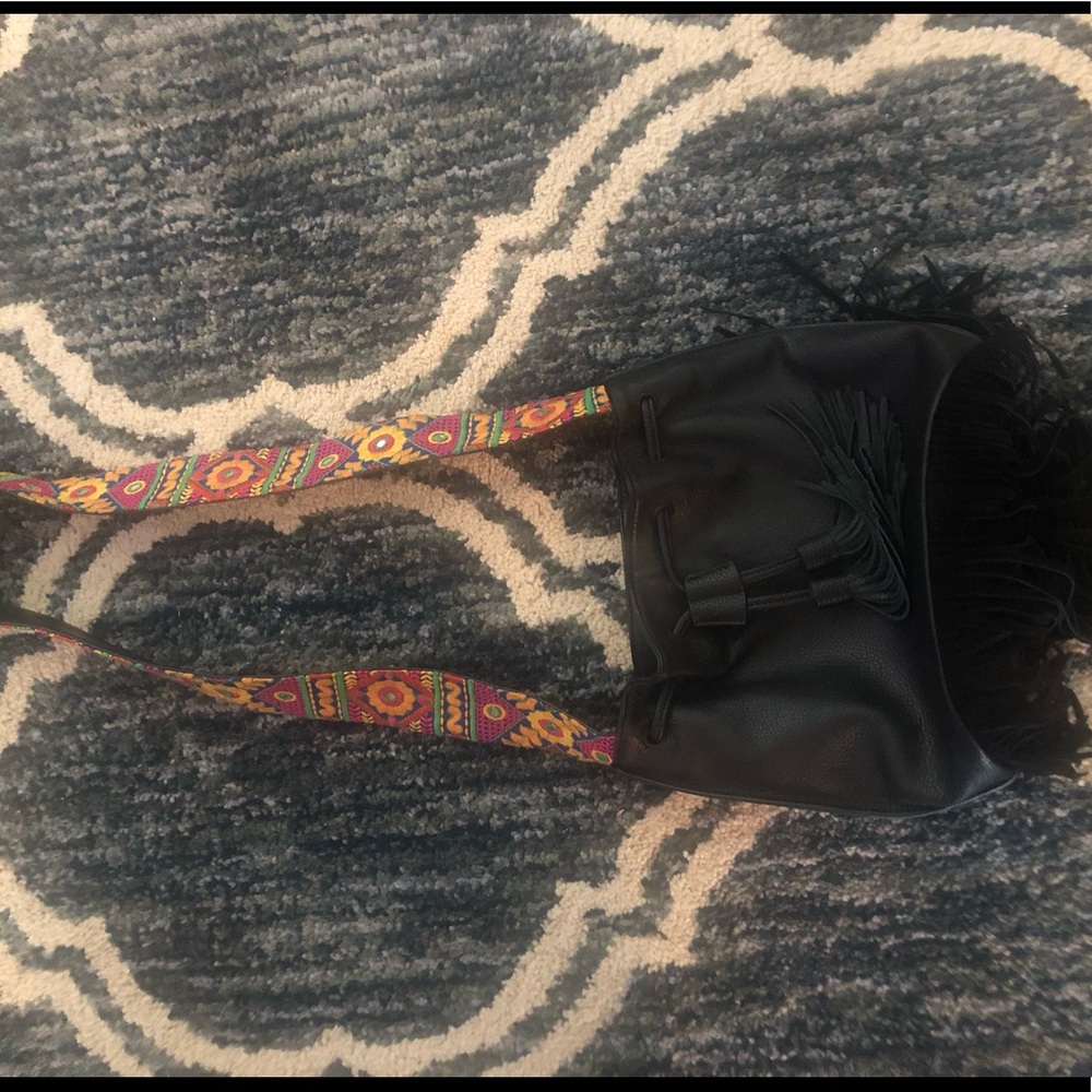 Sam Edelman black leather fringe purse